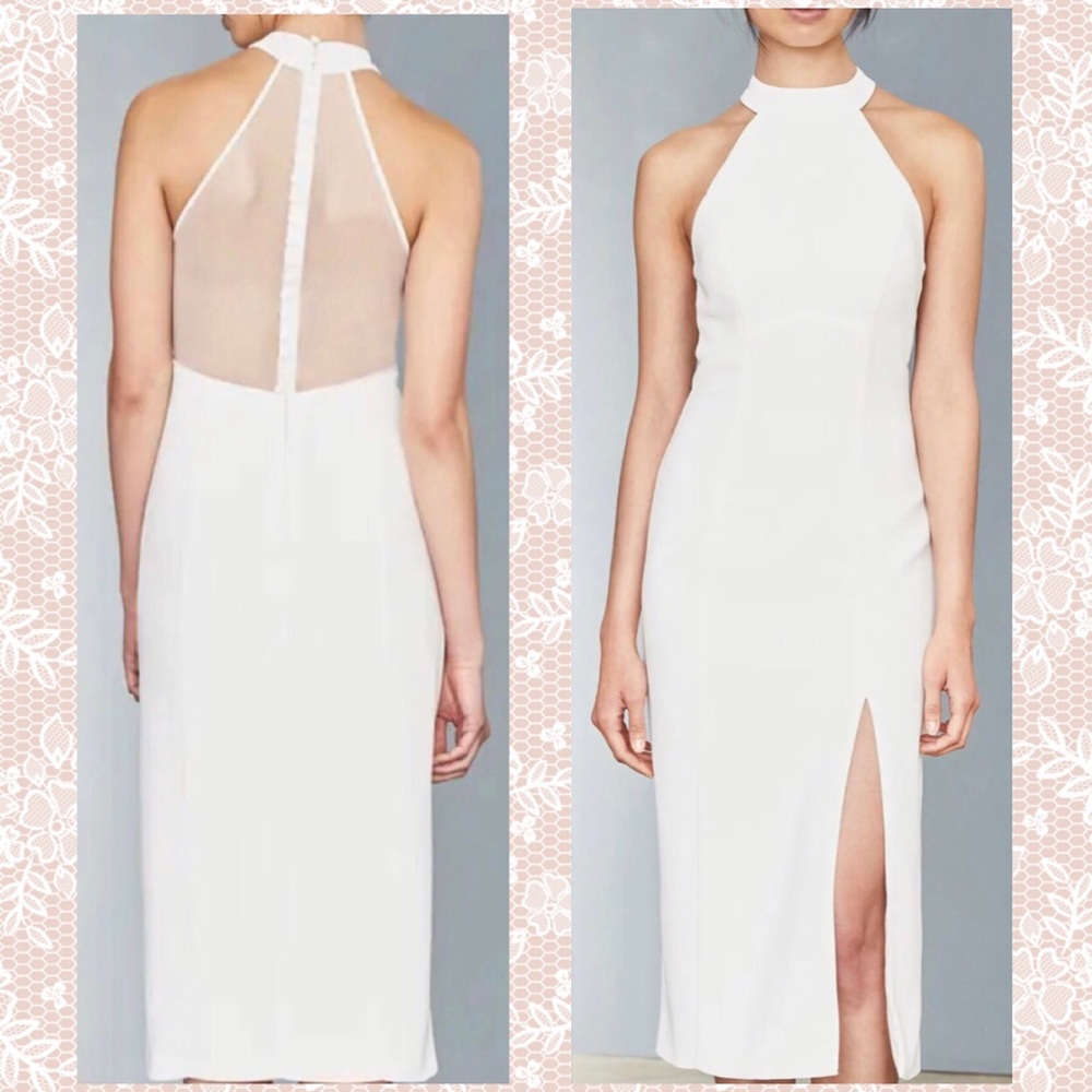🎉HP🎉 Amsale x BHLDN Sheer-Back Faille Crepe 16/XL Off White Wedding Midi Dress